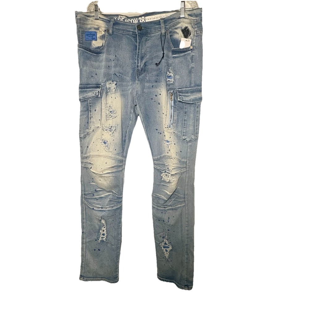 Reason Jeans Men's 38 X 33 Factory Distressed Artsy Straight Fit Tapered NWT L‎